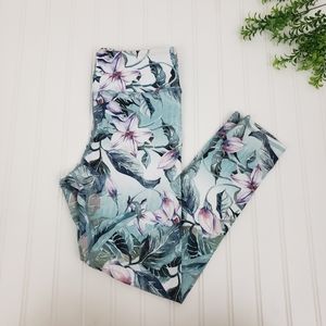 Evolution and Creation Leggings Floral Leggings Purple Aqua Lily Boho size Small